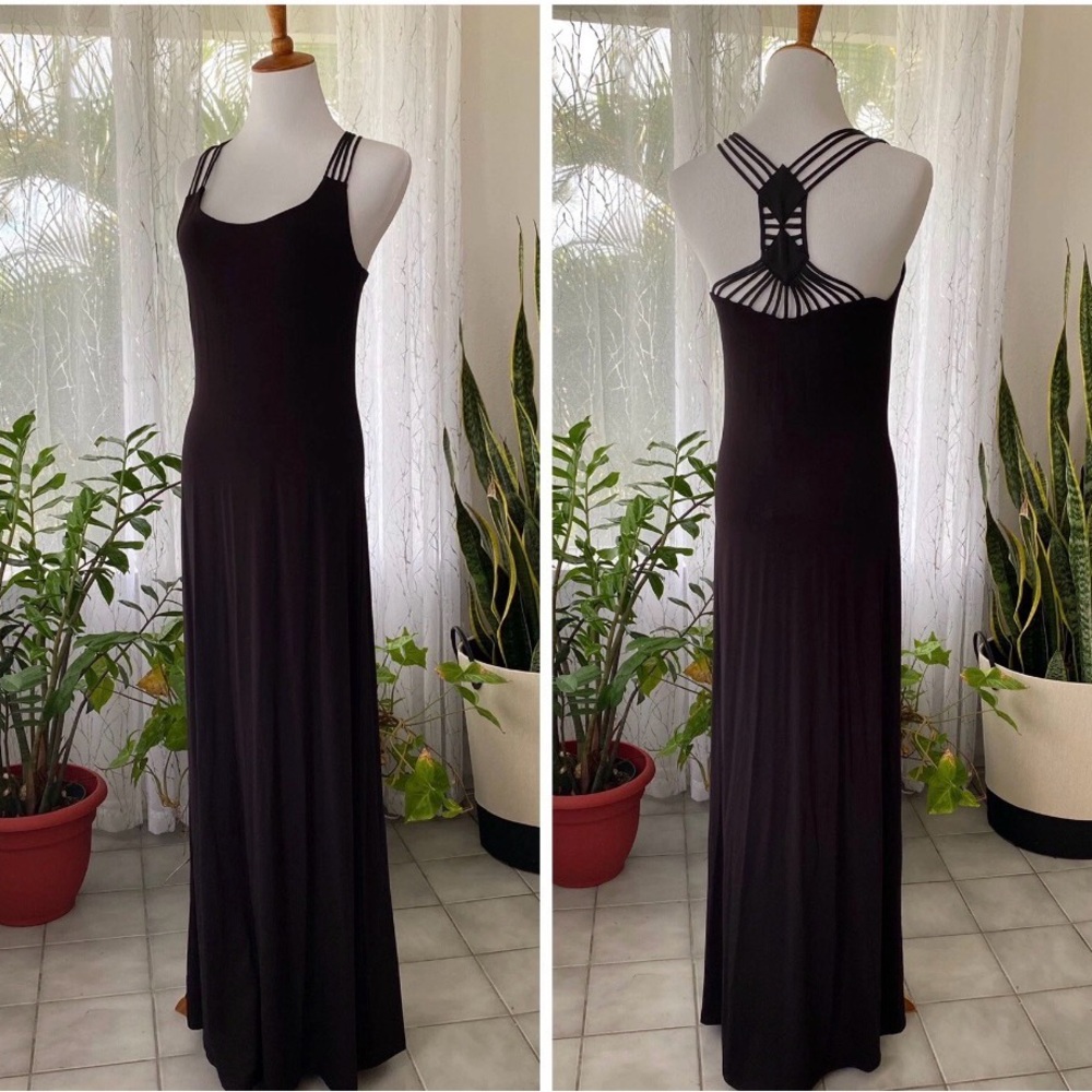 EUC Nicole Miller Black strappy Maxi Dress